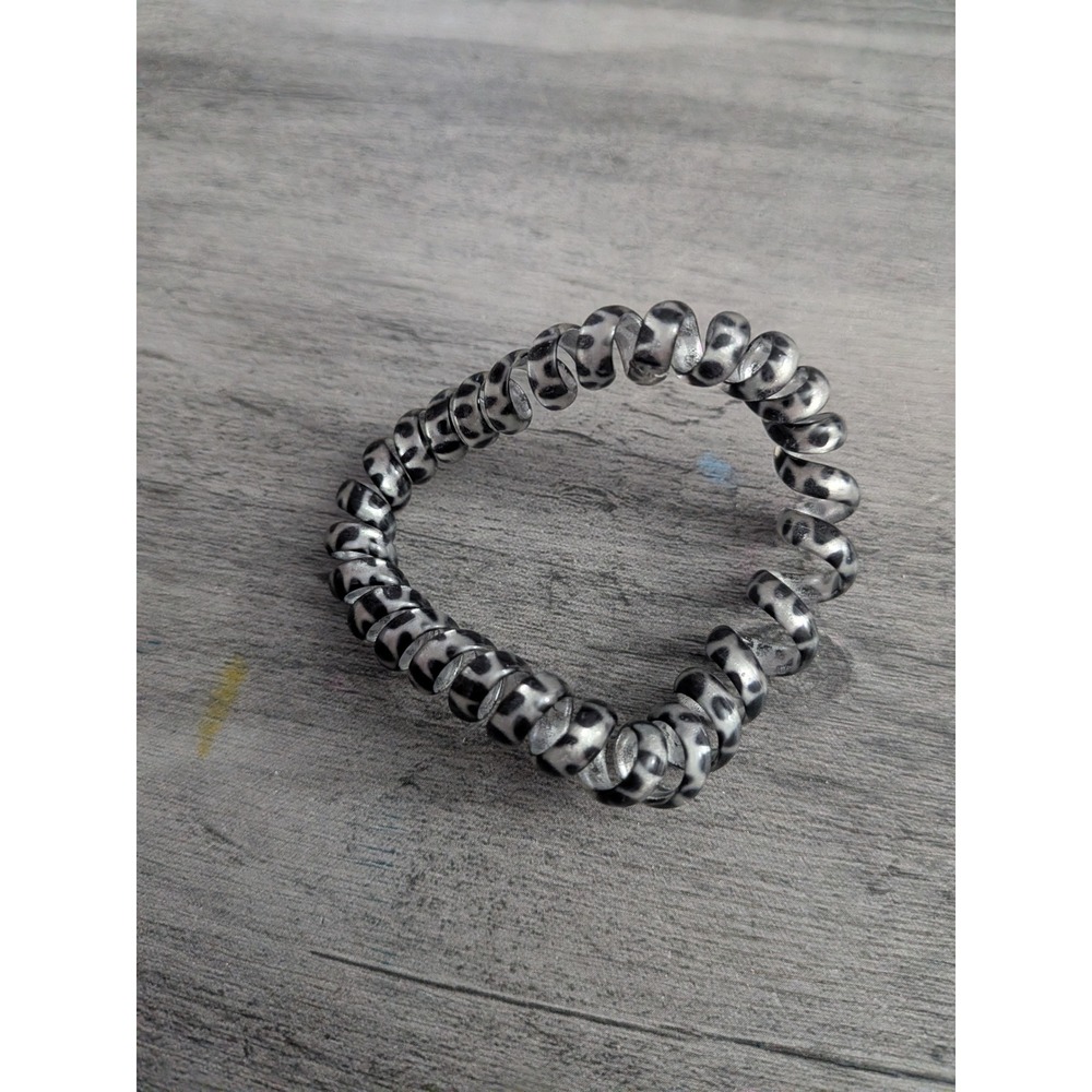 Leopard Print Spiral Hair Tie Grey Black Telephone Cord Elastic Hair Ring